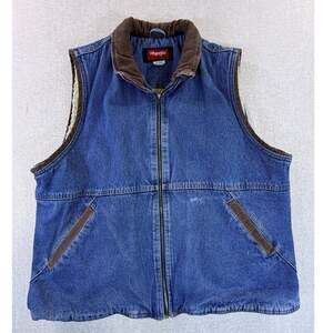 Wrangler Hero Men's 2XL Blue Sherpa Lined Full Zip Denim BOA Vest Vintage Casual